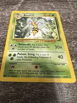 Pokemon TCG Beedrill Base Set, Unlimited Rare Card 17/102 NM Centered - Image 4