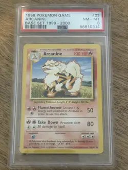 1999 Pokemon Arcanine Uncommon Card #23/102 Unlimited Base Set PSA 8 NM - Image 1