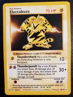 ELECTABUZZ WOTC 20/102 Shadowless Base Set Pokemon 1999 Card - Image 2