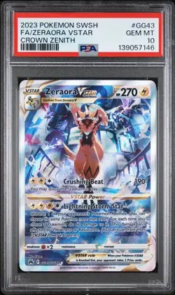 2023 POKEMON SWORD & SHIELD CROWN ZENITH #GG43 FULL ART/ZERAORA VSTAR PSA 10 - Image 1