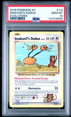 2016 POKEMON XY EVOLUTIONS #112 IMAKUNIU'S DODUO PSA 10 - Image 1