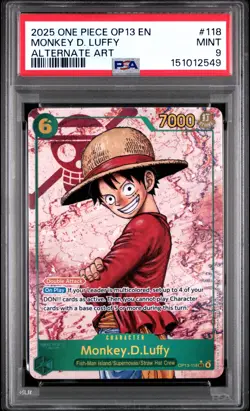 2025 One Piece Carrying on His Will Monkey D Luffy Secret Rare #OP13-118 PSA 9 - Image 1