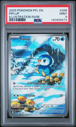 PSA 9 Mint Piplup 2025 Illustration Rare Phantasmal Flames IR 098/094 - Image 2
