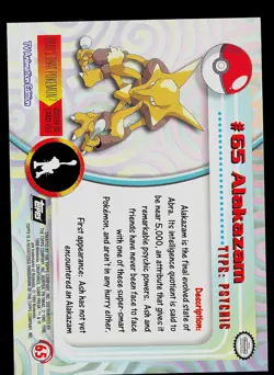 Pokemon Card - Topps Black Logo TV Animation Edition Alakazam #65 Foil Rays - Image 2