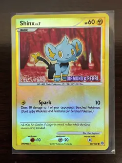 Shinx 98/130 Diamond and Pearl Reverse Holo Stamped Pokemon Card 2007 dmg - Image 1