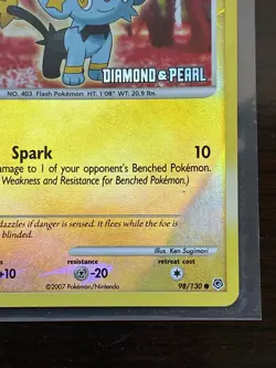 Shinx 98/130 Diamond and Pearl Reverse Holo Stamped Pokemon Card 2007 dmg - Image 2