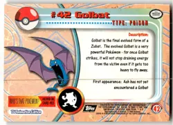 Golbat #42 - BLUE LOGO - NON-HOLO - SERIES 1 - Topps Pokemon Card - Image 2