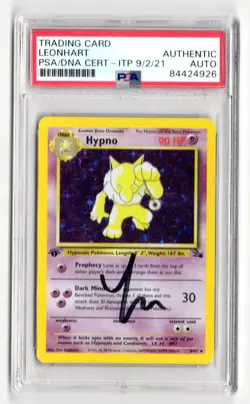 Leonhart Signed PSA Pokemon 1st Ed. Hypno Holo Fossil 8/62 + Hart Squad Goldcard - Image 1