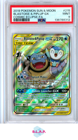 BLASTOISE & PIPLUP GX COSMIC ECLIPSE-FA POKEMON SM COSMIC ECLIPSE 2019 215 PSA 9 - Image 1