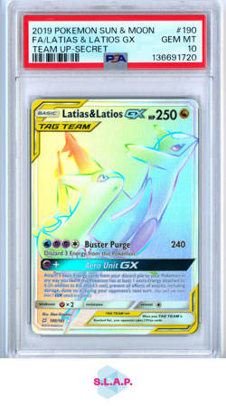 FA/LATIAS & LATIOS GX TEAM UP-SECRET POKEMON SUN & MOON TEAM UP 2019 190 PSA 10 - Image 1