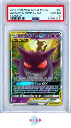 GENGAR & MIMIKYU GX TEAM UP POKEMON SUN & MOON TEAM UP 2019 53 PSA 10 - Image 1