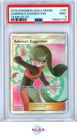 SABRINA'S SUGGESTION TEAM UP-FA POKEMON SUN & MOON TEAM UP 2019 181 PSA 9 - Image 1