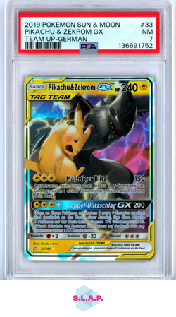 PIKACHU & ZEKROM GX TEAM UP-GERMAN POKEMON SUN & MOON TEAM UP 2019 33 PSA 7 - Image 1