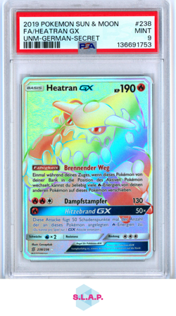 FA/HEATRAN GX UNM-GERMAN-SECRET POKEMON SUN & MOON UNIFIED MINDS 2019 238 PSA 9 - Image 1
