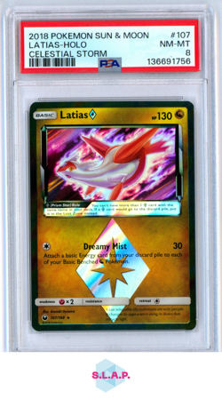 LATIAS-HOLO CELESTIAL STORM POKEMON SUN & MOON CELESTIAL STORM 2018 107 PSA 8 - Image 1