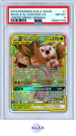 BAUZ & AL-KOKOWEI GX UNIFIED MINDS-GER POKEMON SM UNIFIED MINDS 2019 1 PSA 8 - Image 1