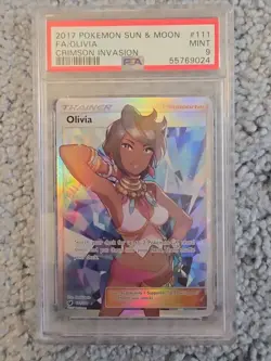 2017 POKEMON SUN & MOON CRIMSON INVASION #111 FULL ART/OLIVIA PSA 9 - Image 1