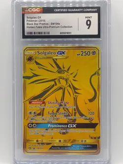Pokemon 2019 Hidden Fates Solgaleo GX Black Star Promo SM104a Gold CGC 9 Mint! - Image 1