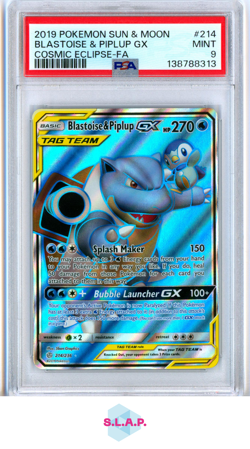 BLASTOISE & PIPLUP GX COSMIC ECLIPSE-FA POKEMON SM COSMIC ECLIPSE 2019 214 PSA 9 - Image 1