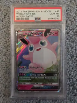 2019 POKEMON SUN & MOON HIDDEN FATES #42 WIGGLYTUFF GX PSA 10 - Image 1