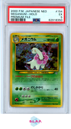 MEGANIUM-HOLO PREMIUM FILE POKEMON JAPANESE NEO PROMO 1999 154 PSA 5 - Image 1