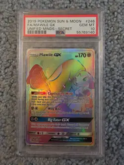 2019 POKEMON SUN & MOON UNIFIED MINDS SECRET RARE #246 FULL ART/MAWILE GX PSA 10 - Image 1
