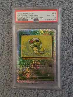 2002 POKEMON LEGENDARY COLLECTION #69 CATERPIE-REVERSE FOIL HOLO PSA 8 - Image 1