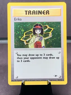 Pokemon TCG Erika 16/132 Gym Heroes Trainer Holo Rare WOTC VTG 2000 - Image 1