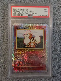 2002 POKEMON LEGENDARY COLLECTION #45 GROWLITHE-REVERSE FOIL HOLO PSA 7 - Image 1