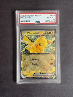 2025 POKEMON PRE EN-PRISMATIC EVOLUTIONS #028 PIKACHU EX PSA 10 - Image 1