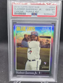 2019 Topps Heritage Vladimir Guerrero Jr. Chrome Purple Refractor PSA 10 RC 504 - Image 1