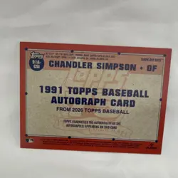 Topps 2026 Series 1 Chandler Simpson Autograph 1991 Insert #91A-CSI Rays - Image 2