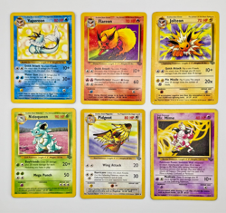 6 Rare Pokemon Cards Jungle - Nidoqueen Pidgeot Mime Vaporeon Jolteon Flareon - Image 1