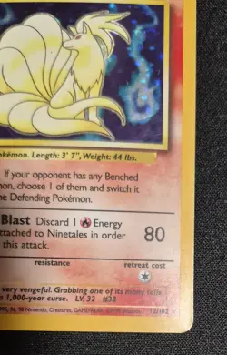Pokemon TCG Ninetales Base Set Unlimited Holo Rare 12/102 WOTC English - Image 2