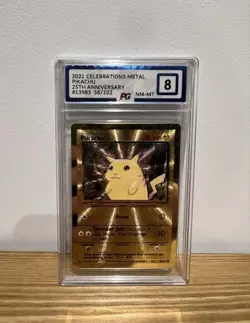 Pokemon TCG Pikachu 58/102 Celebrations Gold Metal Pokemon Promo Card Graded 8 - Image 1