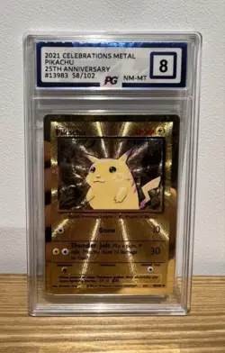 Pokemon TCG Pikachu 58/102 Celebrations Gold Metal Pokemon Promo Card Graded 8 - Image 3