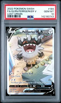 PSA 10 - Pokemon Card | Galarian Perrserker V 184/196 | Lost Origin - Image 1