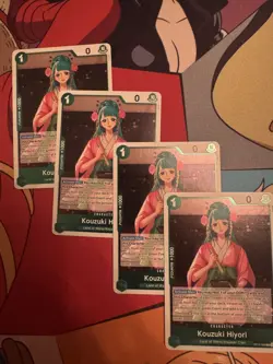 4 x Kouzuki Hiyori OP12-028 Holo Foil One Piece TCG Card Game Playset NM - Image 1