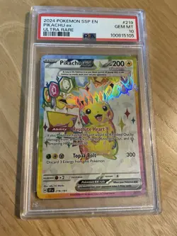 2024 Pokemon SSP En-Surging Sparks Ultra Rare #219 Pikachu EX PSA 10 Gem MT - Image 1