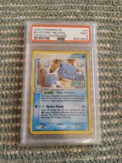Pokemon Blastoise 14/100 EX Crystal Guardians Reverse Foil Holo Psa 9 Mint Stamp - Image 1
