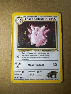 Pokemon TCG Erika's Clefable Gym Heroes Holo Card Vintage WOTC Heavy Play - Image 1