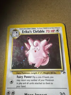 Pokemon TCG Erika's Clefable Gym Heroes Holo Card Vintage WOTC Heavy Play - Image 2
