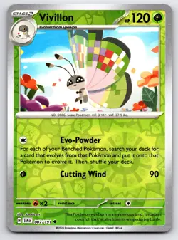 Pokemon Uncommon Vivillon SV08: Surging Sparks SSP Reverse Holo 007/191 NM - Image 1
