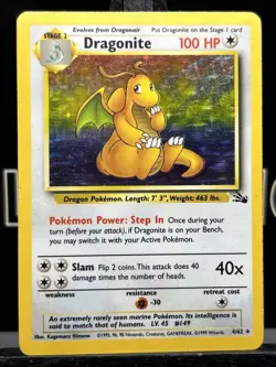 Pokemon Card Dragonite 4/62 Holo Rare Fossil Set, Vintage 1999 WOTC LP - Image 3