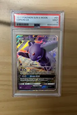 PSA 9 MINT Espeon GX 61/149 POKEMON TCG CARD SUN & MOON BASE SET ULTRA RARE - Image 1