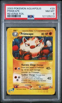 2003 POKEMON AQUAPOLIS #29 PRIMEAPE-REVERSE FOIL PSA 8 - Image 1