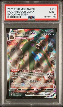 2021 Pokemon SWSH Evolving Skies Garbodor VMAX 101/203 Full Art PSA 9 - Image 1