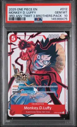 2025 ONE PIECE 3RD ANNIV TOURNAMENT 3 BROTHERS PACK #012 MONKEY D. LUFFY PSA 10 - Image 1