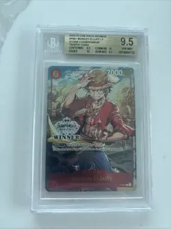 2022-23 One Piece Promos #P001 Monkey D. Luffy Store Championship BGS 9.5/PSA 10 - Image 1