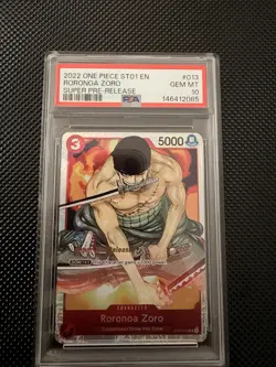 2022 ONE PIECE ST01-013 RORONOA ZORO SUPER PRE-RELEASE PSA 10 GEM MINT - Image 1